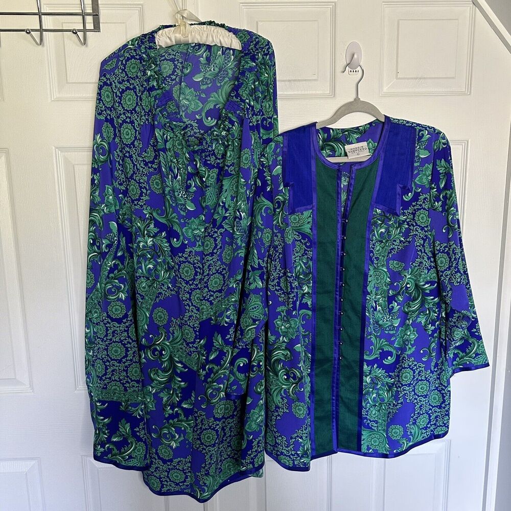 Maggie Shepherd Australia Blue Floral Skirt Blouse Set VTG 1980'sLagenlook XL